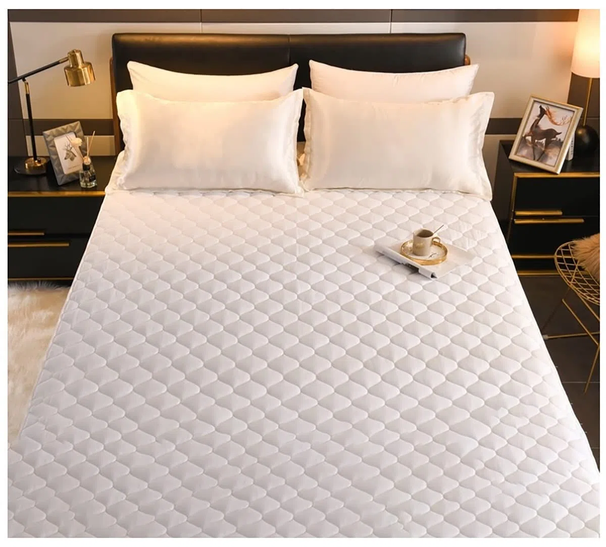 Spannbettlaken Bettüberwurf Bettlaken Matratzenschoner Spannbetttuch 100% Baumwolle rutschfest 360 Grad Umhüllender Bettüberwurf (Color : White, Size : 150x200cm)