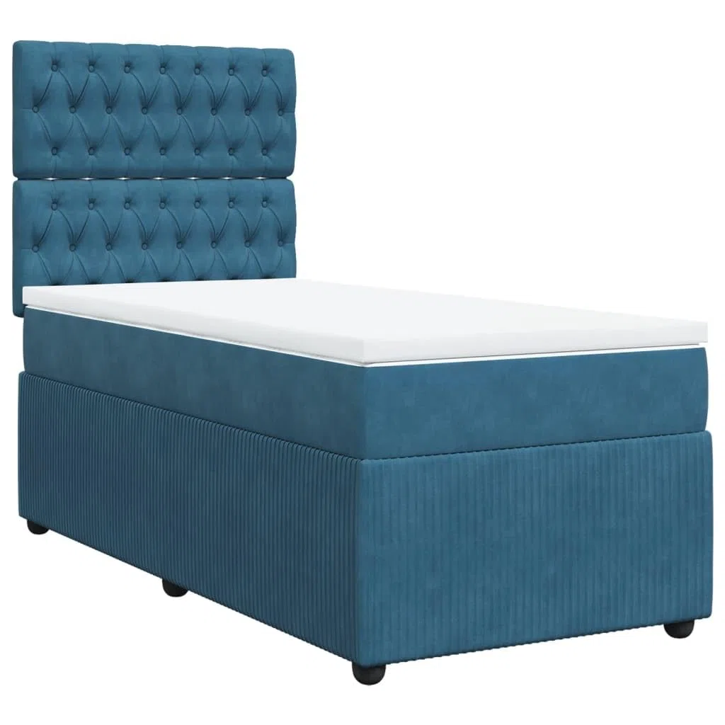 Brokky Boxspringbett mit Matratze Betten Mit Matratze Schlafzimmer Bett Boxspringbett Mit Matratze Dunkelblau 100x200 cm Samt