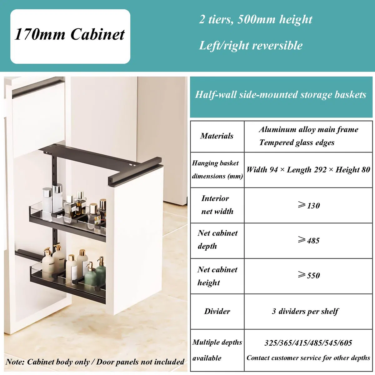 Ausziehbarer Schrank-Organizer, 48,3 cm tief, sanft schließend, robuste Metallschublade für Küche, Speisekammer und Badezimmer