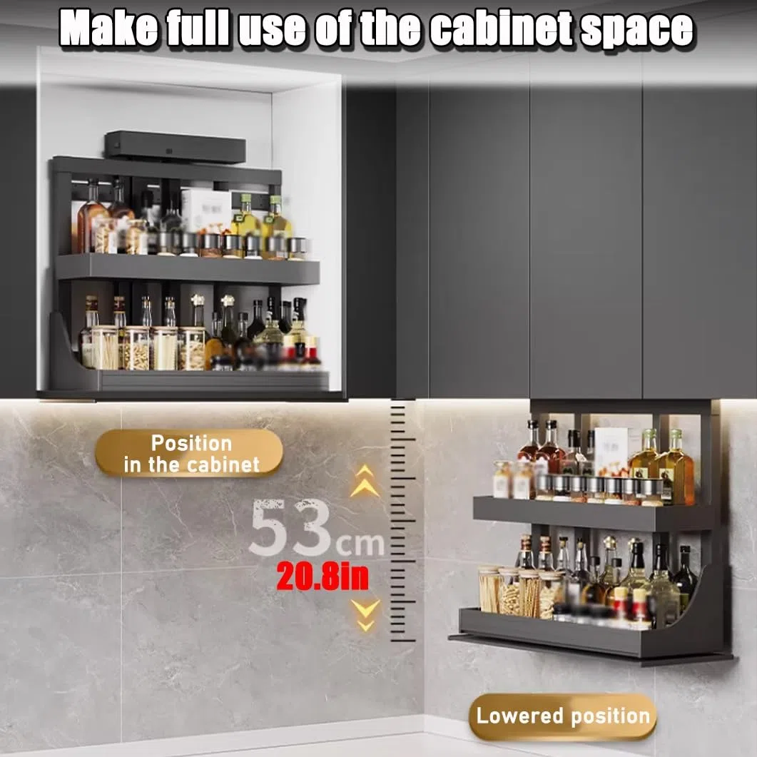 YVYKFZD 2-stufiger Teleskopschublade, intelligentes Ausziehbare Schublade Küche, herunterziehbares Schrank Organizer mit Touch-Schalter, Wandschrank Ausziehbarer Schrank(30"x11"x27.1"/76.4x28x69cm)