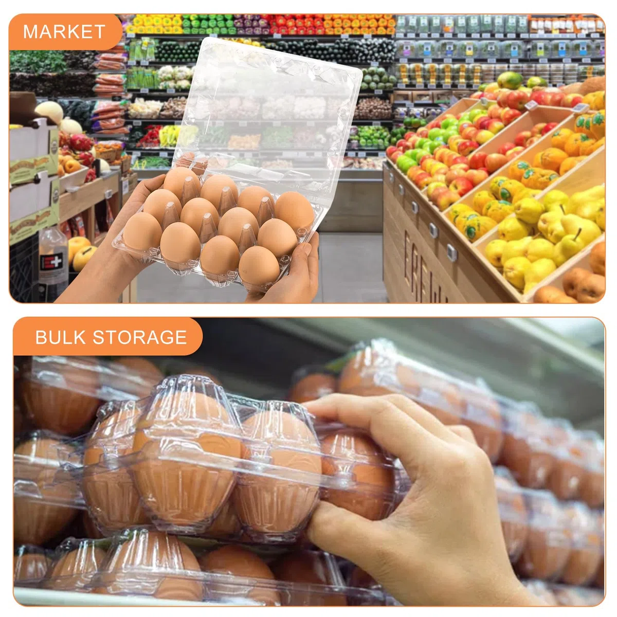 Eierkartons, 100 Packungen, Kunststoff, 3 x 4 Fächer, transparente Eierkartons, günstige Großpackung für 12 Eier, ideal für Kühlschrankaufbewahrung, Hühnerfarm, Bauernmärkte und kommerzielle