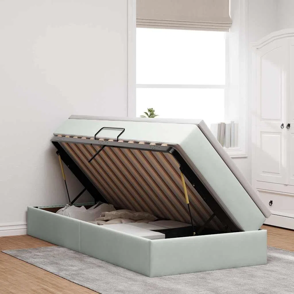Aufbewahrungsbett mit Matratze Hellgrau 100 x 200 cm Samt, Bett mit Stauraum, hydraulisches Hebesystem, modernes Design