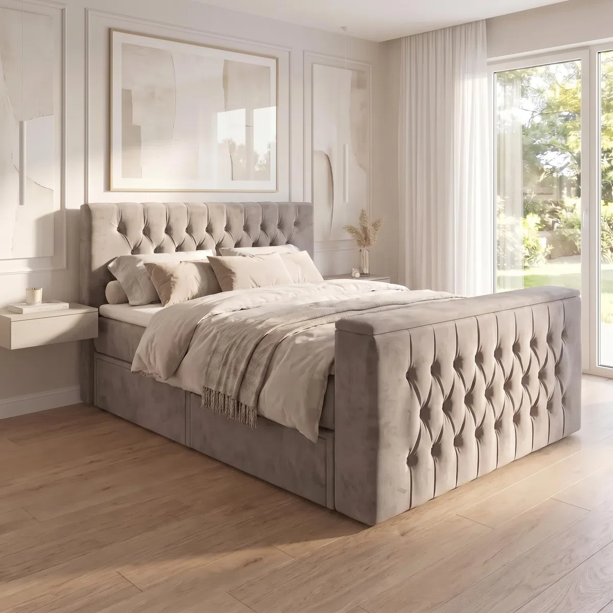 Polsterbett Horizon 140x200 TV-Lift, Schubladen, Beige