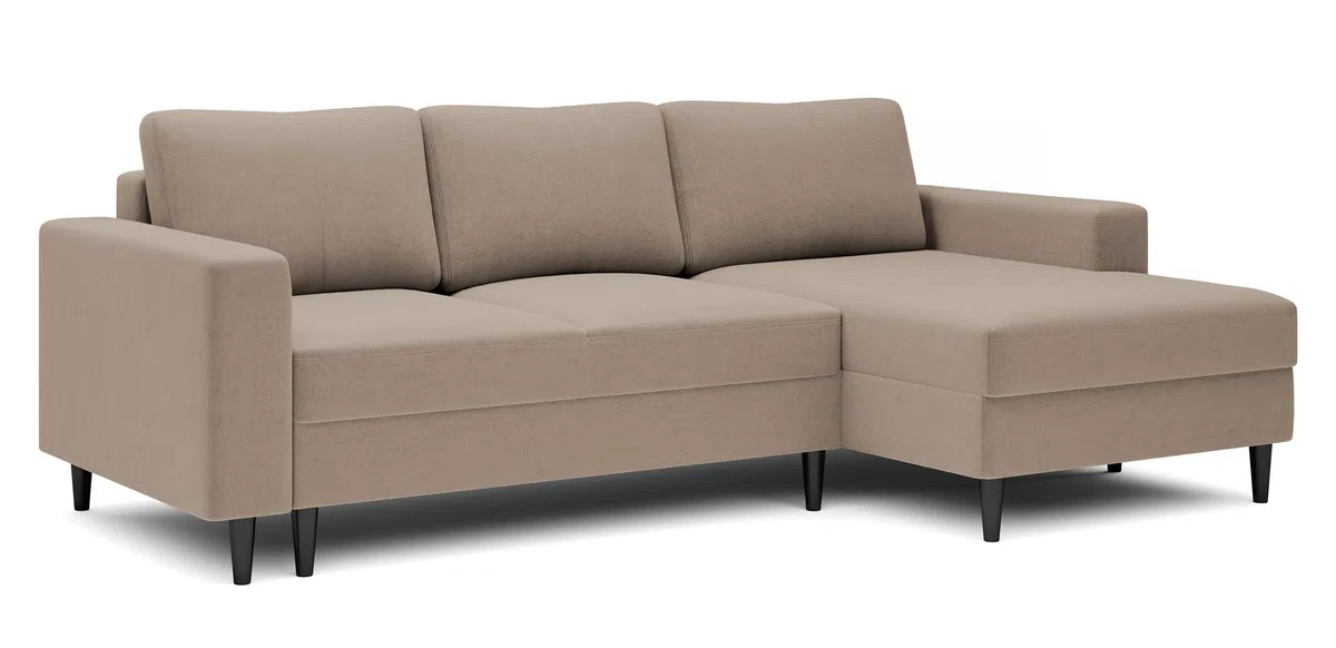 Selsey - Nalika L-förmiges Ecksofa mit Aufbewahrungsbox aus hydrophobem Velours in Dunkelbeige auf der rechten Seite