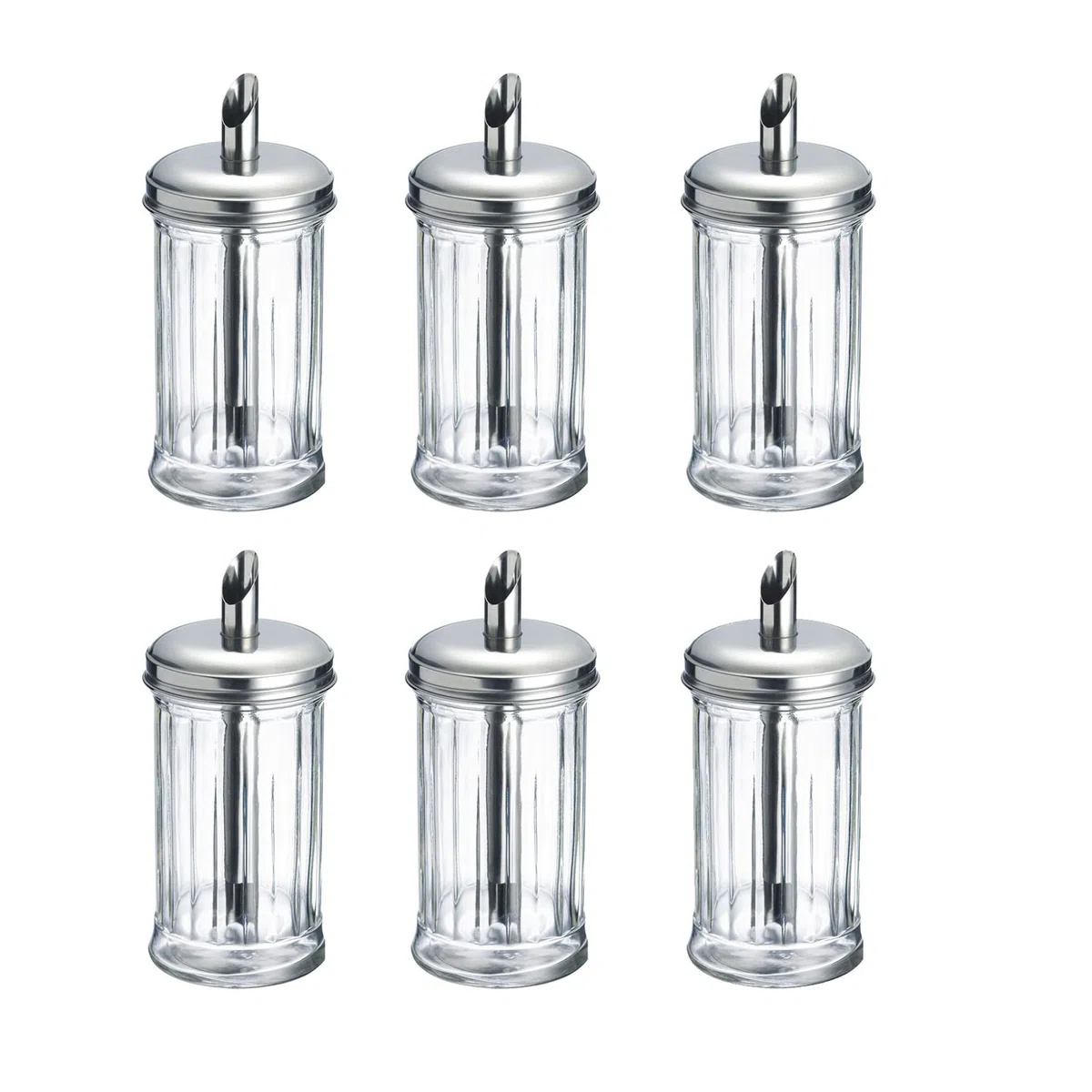 Westmark Zuckerdosierer, 6 Stück, Fassungsvermögen: je 300 ml, Glas/Rostfreier Edelstahl, New York, Silber/Transparent, 652422E2