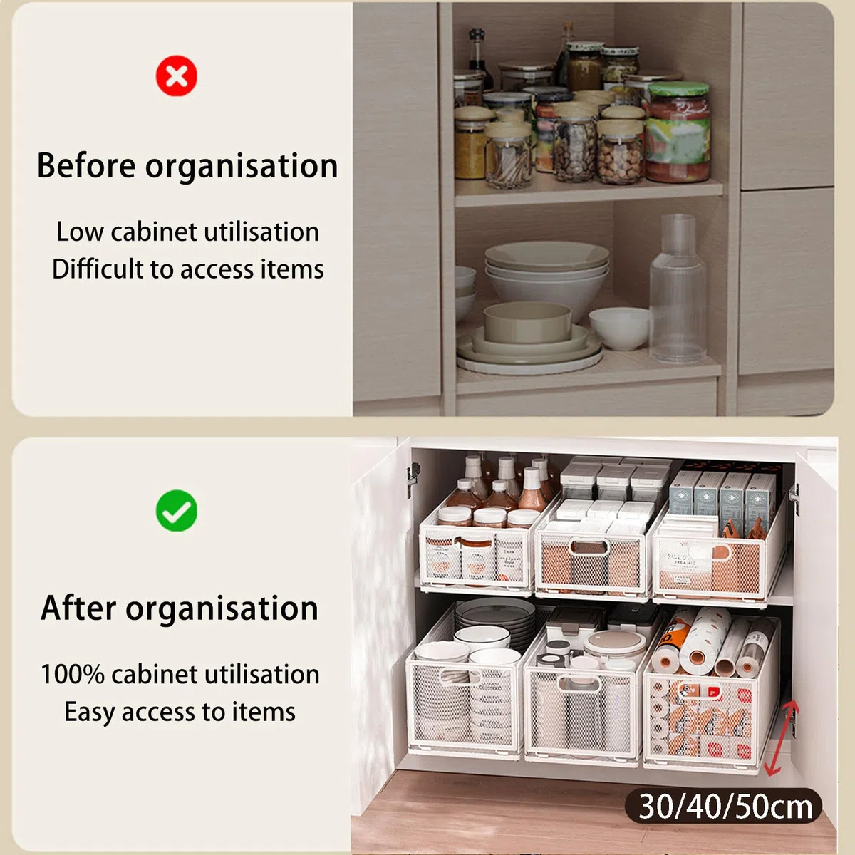 Robuster ausziehbarer Schrank-Organizer für Küche und Badezimmer, Metall-Aufbewahrungsregale mit leisem Schiebe-Design, platzsparendes Schrank-Schubladensystem
