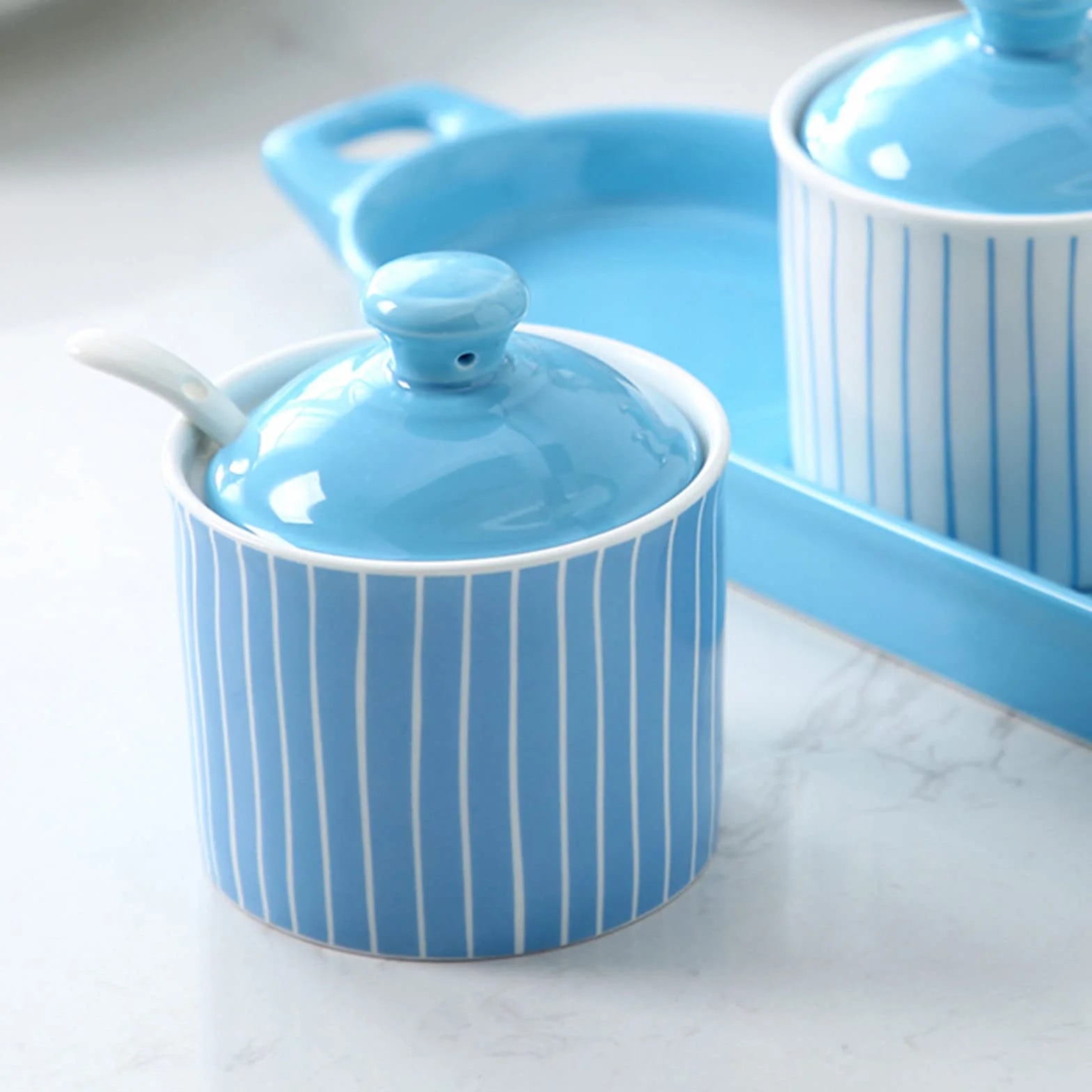 Zuckerdose, Gewürzdose, Nordische Blaue Zuckerdose Mit Deckel, Vorratsdose Für Küchendekoration, Feuchtigkeits- Und Staubdichtes Gewürzglas, Für Kaffeebar, Restaurant, Z,Blue2-3 Set of