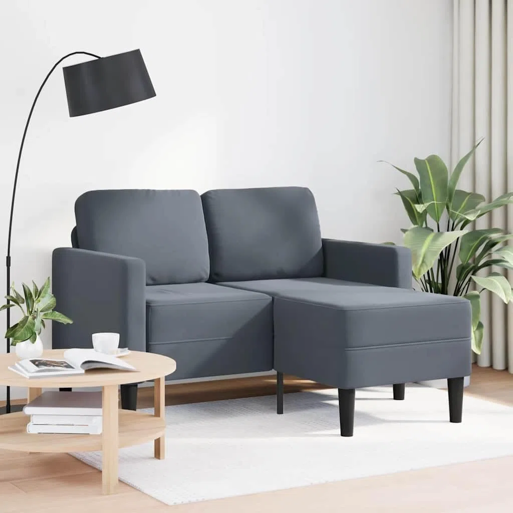 2-Sitzer Sofa mit Fußhocker aus Samt Eckcouch in L-Form Rechts/Links Ecksofa Sofa Kleines fürs Wohnzimmer/Schlafzimmer/Wohnung, Dunkelgrau