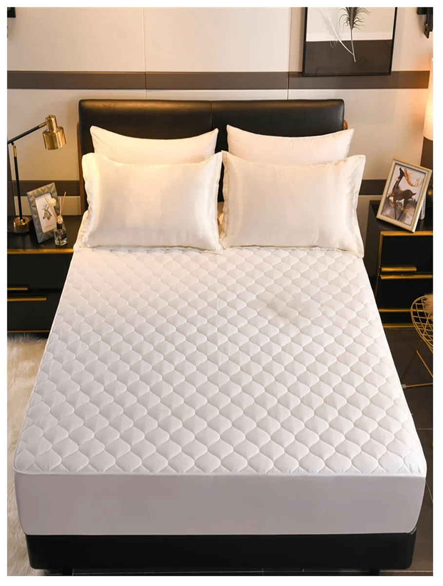 Spannbettlaken Bettüberwurf Bettlaken Matratzenschoner Spannbetttuch 100% Baumwolle rutschfest 360 Grad Umhüllender Bettüberwurf (Color : White, Size : 150x200cm)