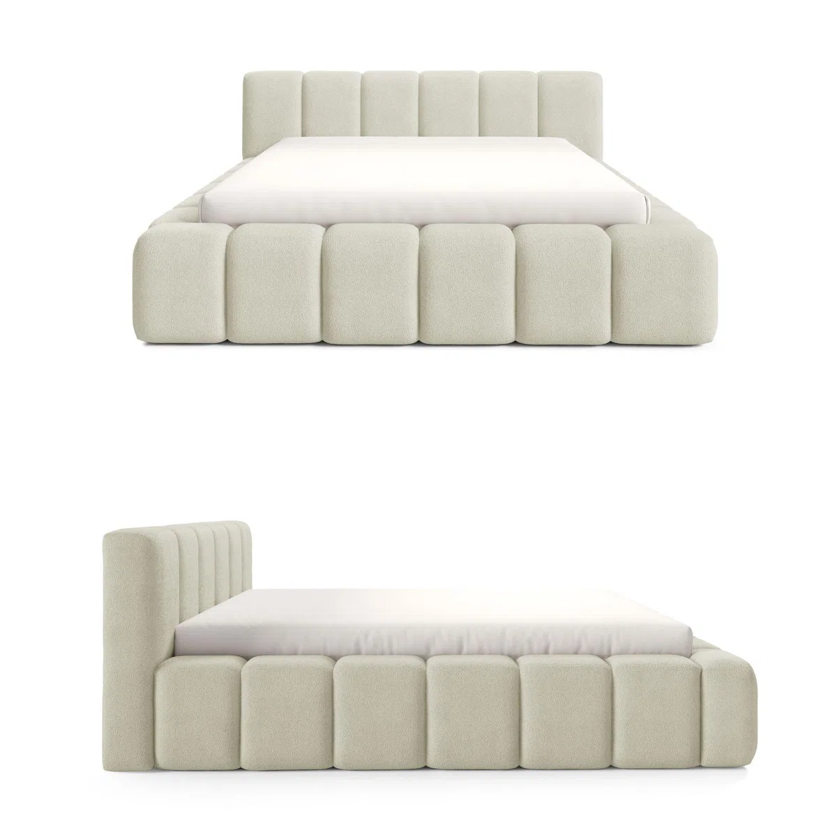 Dekori Polsterbett KALLA Premium Wolkenbett mit Bettkasten, Boucle Bett (Quelle 02, 180 x 200 cm)
