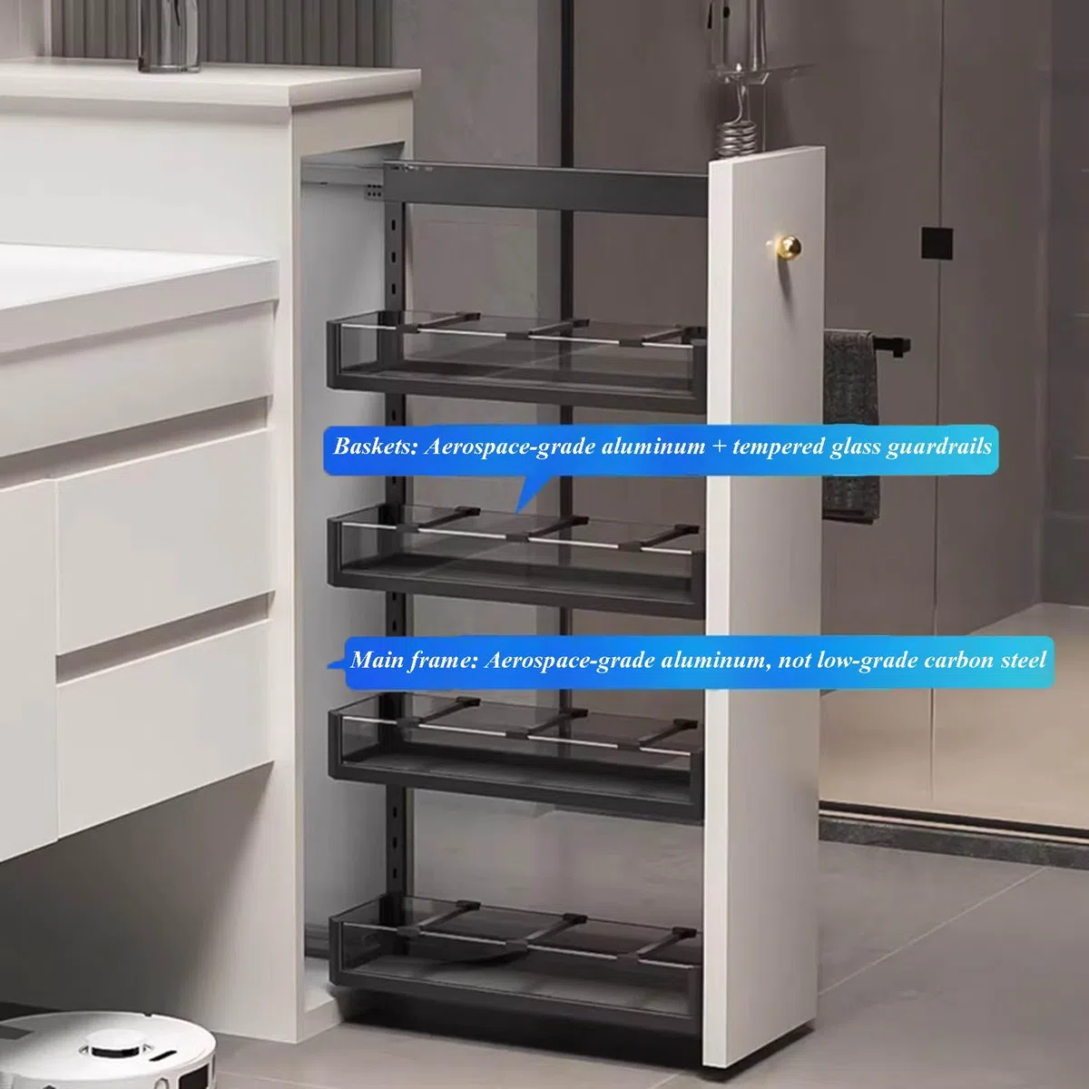 Ausziehbarer Schrank-Organizer, 48,3 cm tief, sanft schließend, robuste Metallschublade für Küche, Speisekammer und Badezimmer