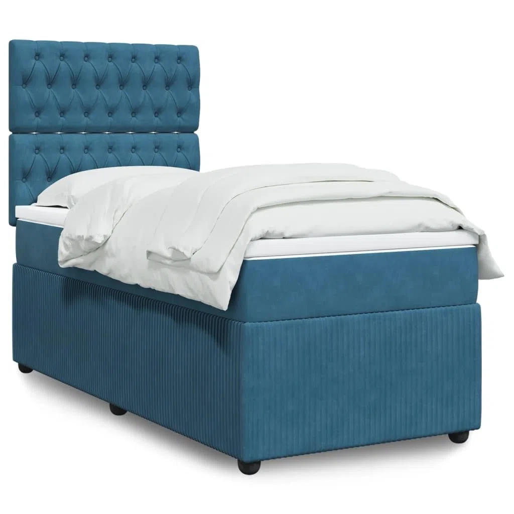 Brokky Boxspringbett mit Matratze Betten Mit Matratze Schlafzimmer Bett Boxspringbett Mit Matratze Dunkelblau 100x200 cm Samt