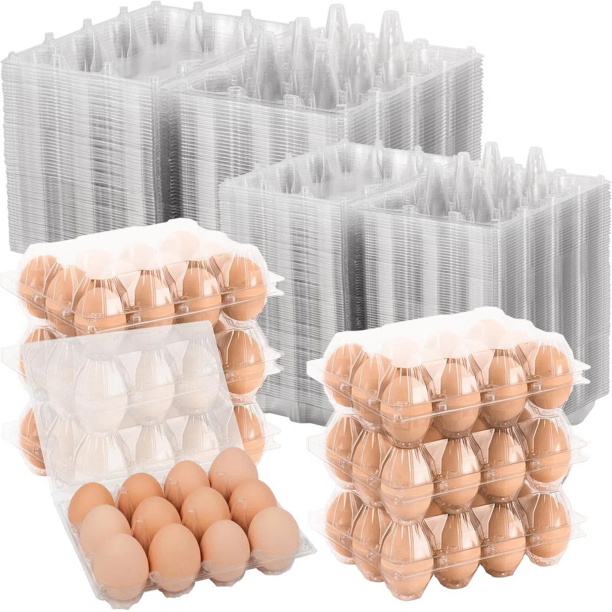 Eierkartons, 100 Packungen, Kunststoff, 3 x 4 Fächer, transparente Eierkartons, günstige Großpackung für 12 Eier, ideal für Kühlschrankaufbewahrung, Hühnerfarm, Bauernmärkte und kommerzielle