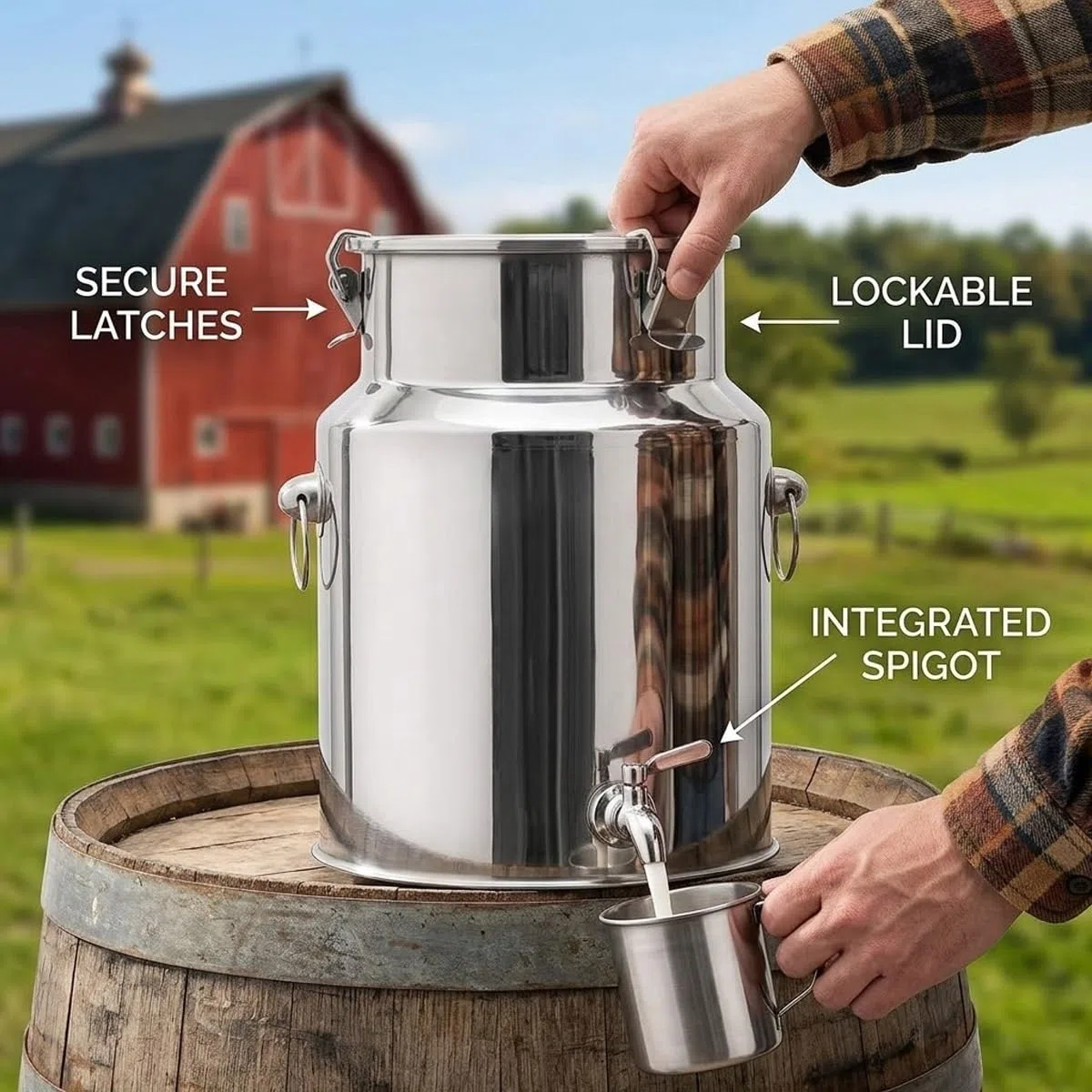 Luftdichter Flüssigkeitsbehälter aus lebensmittelechtem Edelstahl mit Zapfhahn, 1-5 Gallonen Milcheimer/Krug, Getränkespender für Wein, Öl und Saft (48L/12.68Gal)