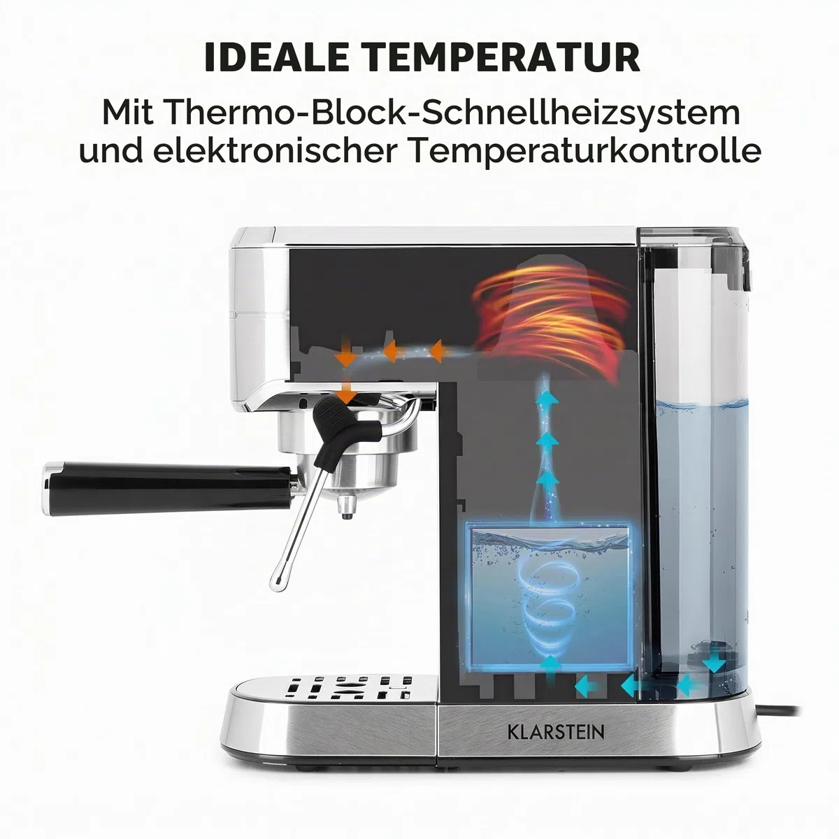 Klarstein Futura Espressomaschine, Siebträgermaschine mit 1450 Watt, 20 bar, Barista-Qualität, Zweifach Ausguss, Fließstopp, Siebträger Kaffeemaschine, Milchaufschäum-Funktion, silber