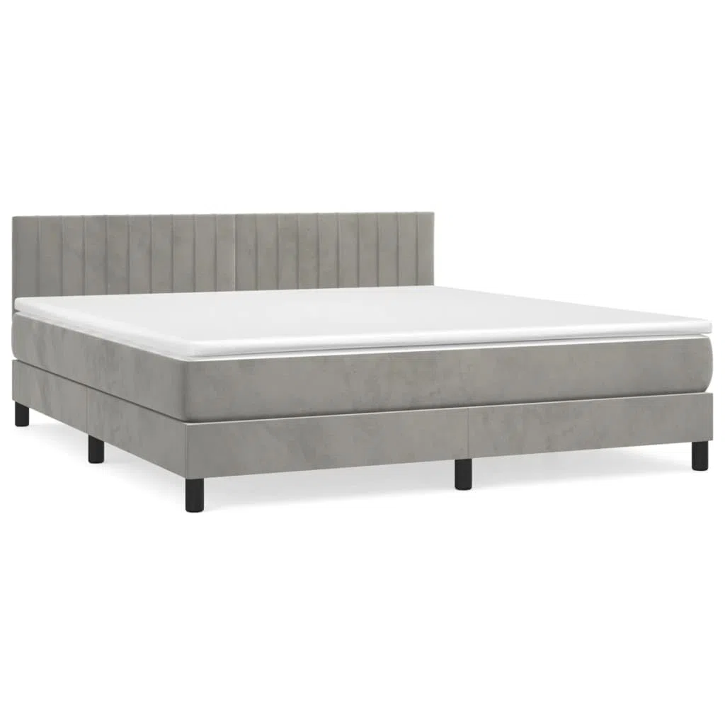 KOIECETA Boxspringbett mit Matratze Polsterbett Bett Hotelbett Einzelbett Bettrahmen Bettgestell Lattenrost Schlafzimmerbett Hellgrau 180x200 cm Samt