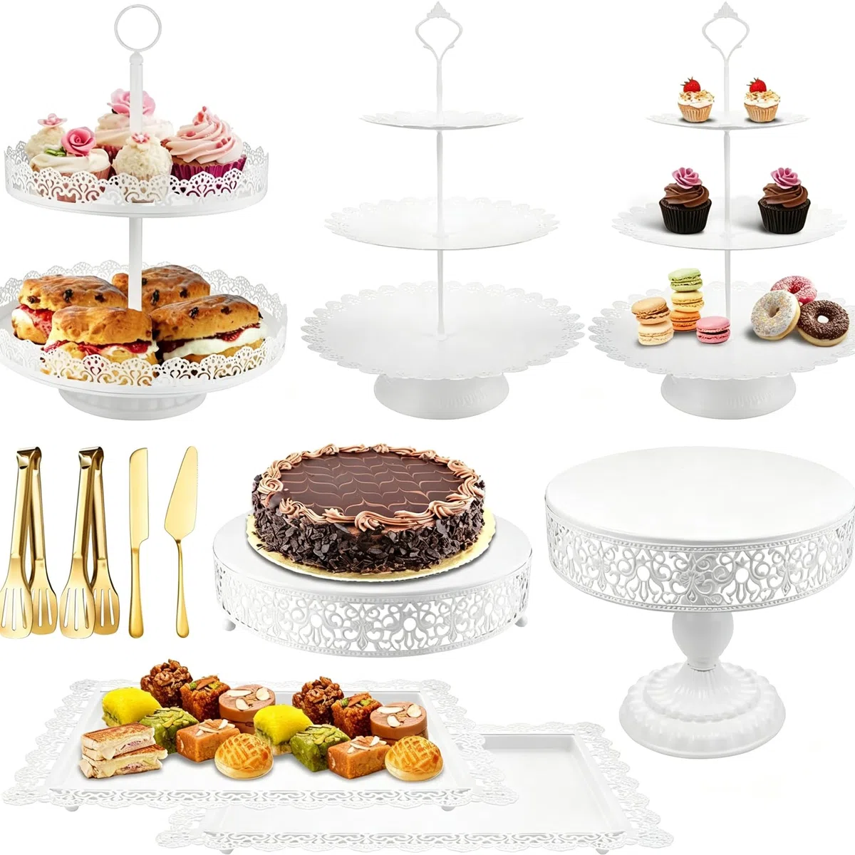 Anspruchsvolle Gold Serviertablett,11 teiliges Set weiß