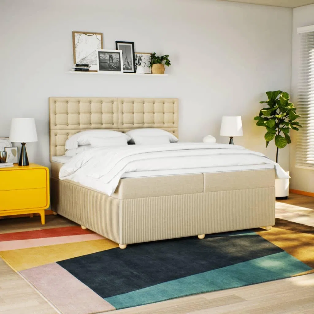 Brokky Boxspringbett mit Matratze Betten Mit Matratze Schlafzimmer Bett Boxspringbett Mit Matratze Creme 200x200 cm Stoff / 3292182
