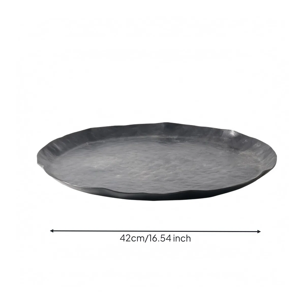 Modern Metalltablett | Gehämmerte Oberfläche, Aluminiumtablett, elegant, Tablett mit gewelltem Rand, für Esszimmer, Eingangsbereich, L