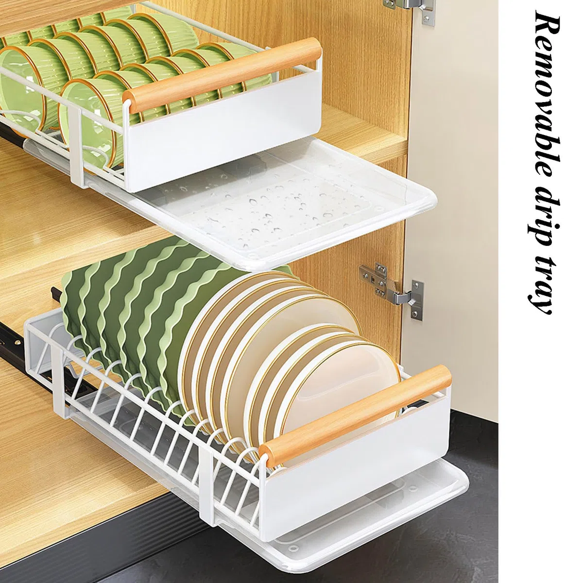 Ausziehbarer Schrank-Organizer, ausziehbare Schubladen mit Holzgriff, ausrollbares Regal für die Küche, ideal für Töpfe, Teller und Schüsseln