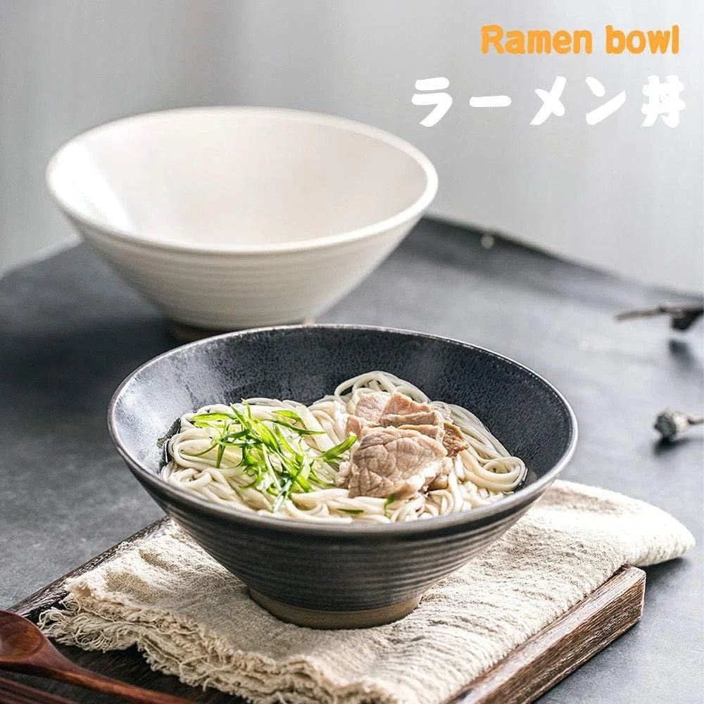 Générique Ramen-Nudelsuppenschüssel aus Porzellan mit Essstäbchen und Löffeln, 2 große japanische Schüsseln à 600 ml für Udon, Pho, Nudeln und Salate, Müsli-Nudelschalen