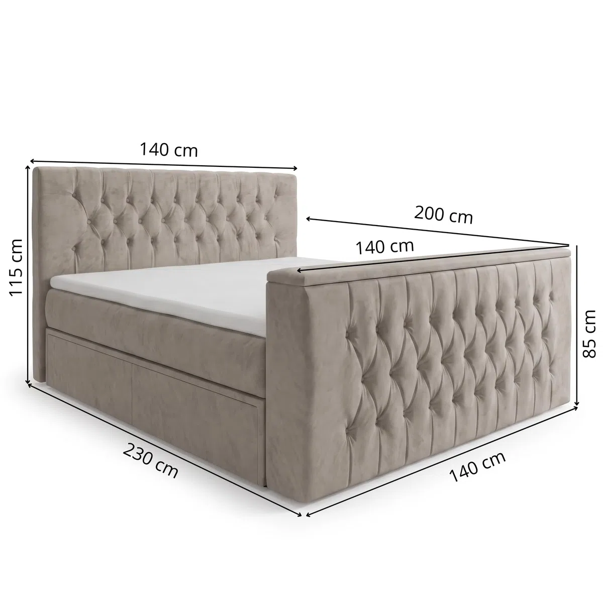 Polsterbett Horizon 140x200 TV-Lift, Schubladen, Beige