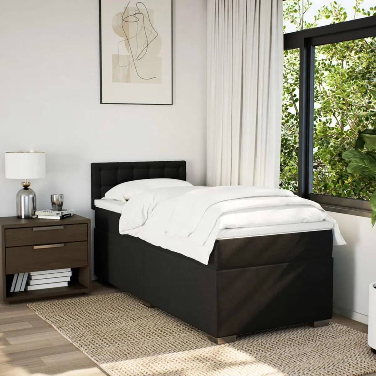 Boxspringbett mit Matratze Schwarz 90x200 cm Betten Bett Mit Matratze Bett Boxspringbett Schlafzimmer MöBel Stoff