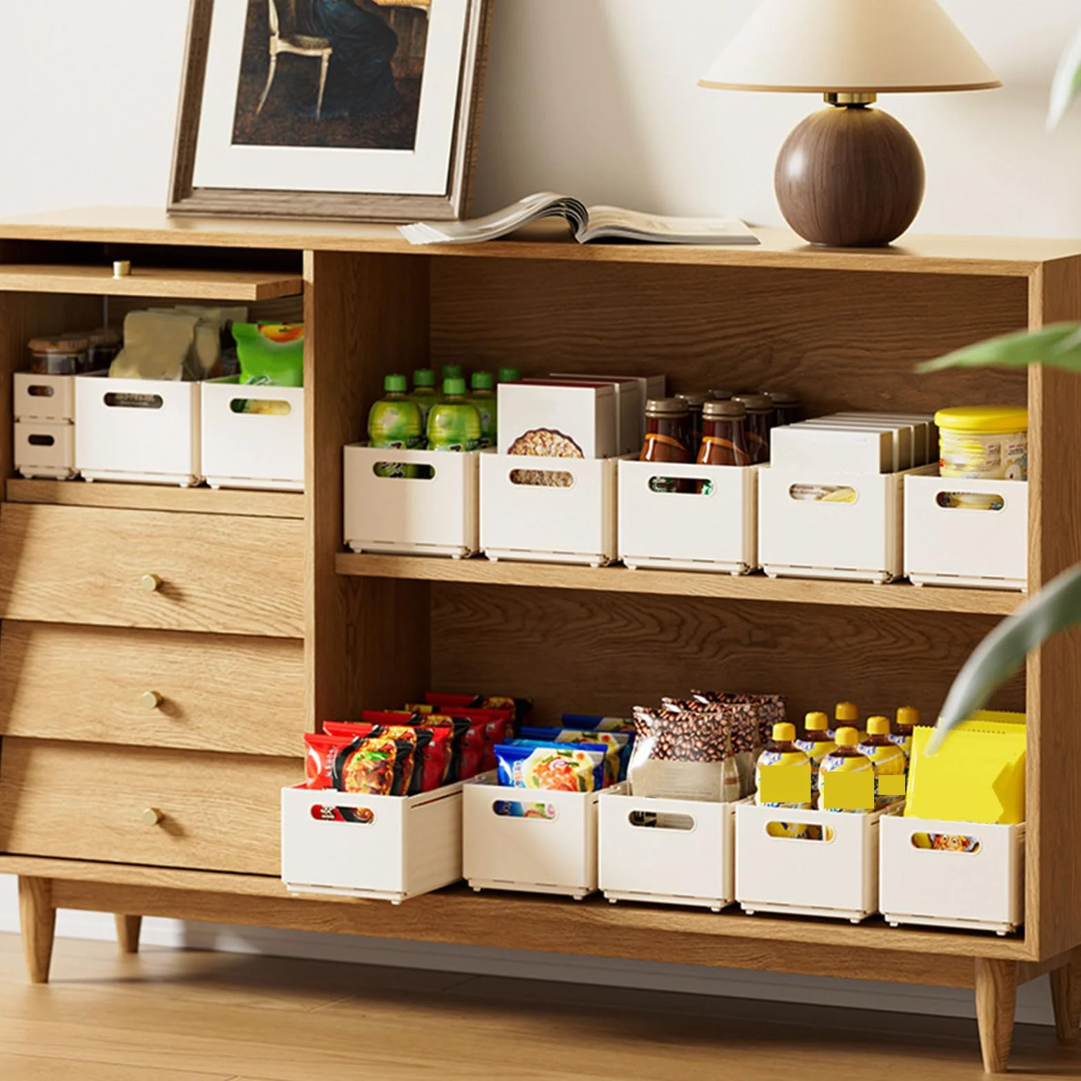 Erweiterbare Aufbewahrungsboxen aus Kunststoff mit verstellbarer Tiefe von 28–48 cm, vielseitig, faltbar und Schubladenteiler für Schlafzimmer, Küche und Snack-Aufbewahrung
