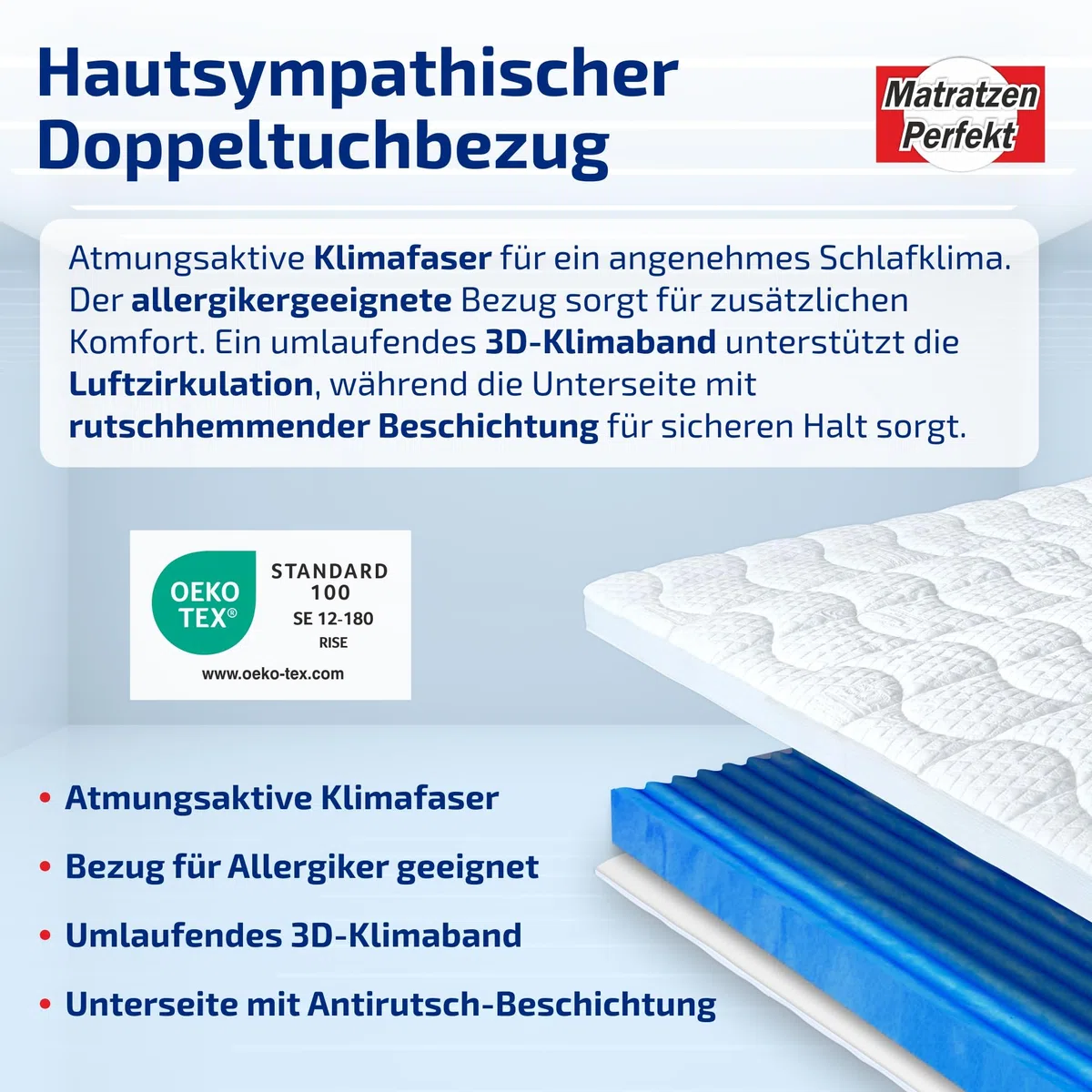 Matratzen Perfekt 7-Zonen Gelschaum-Topper 80x200 cm 8 cm Höhe