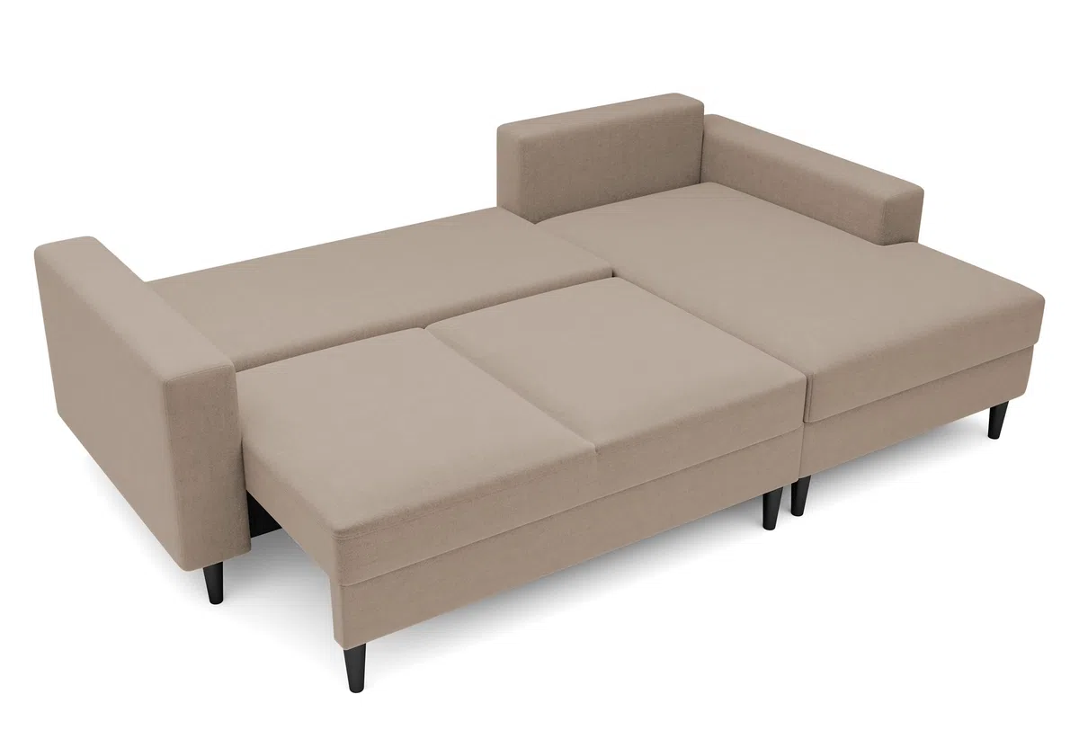 Selsey - Nalika L-förmiges Ecksofa mit Aufbewahrungsbox aus hydrophobem Velours in Dunkelbeige auf der rechten Seite
