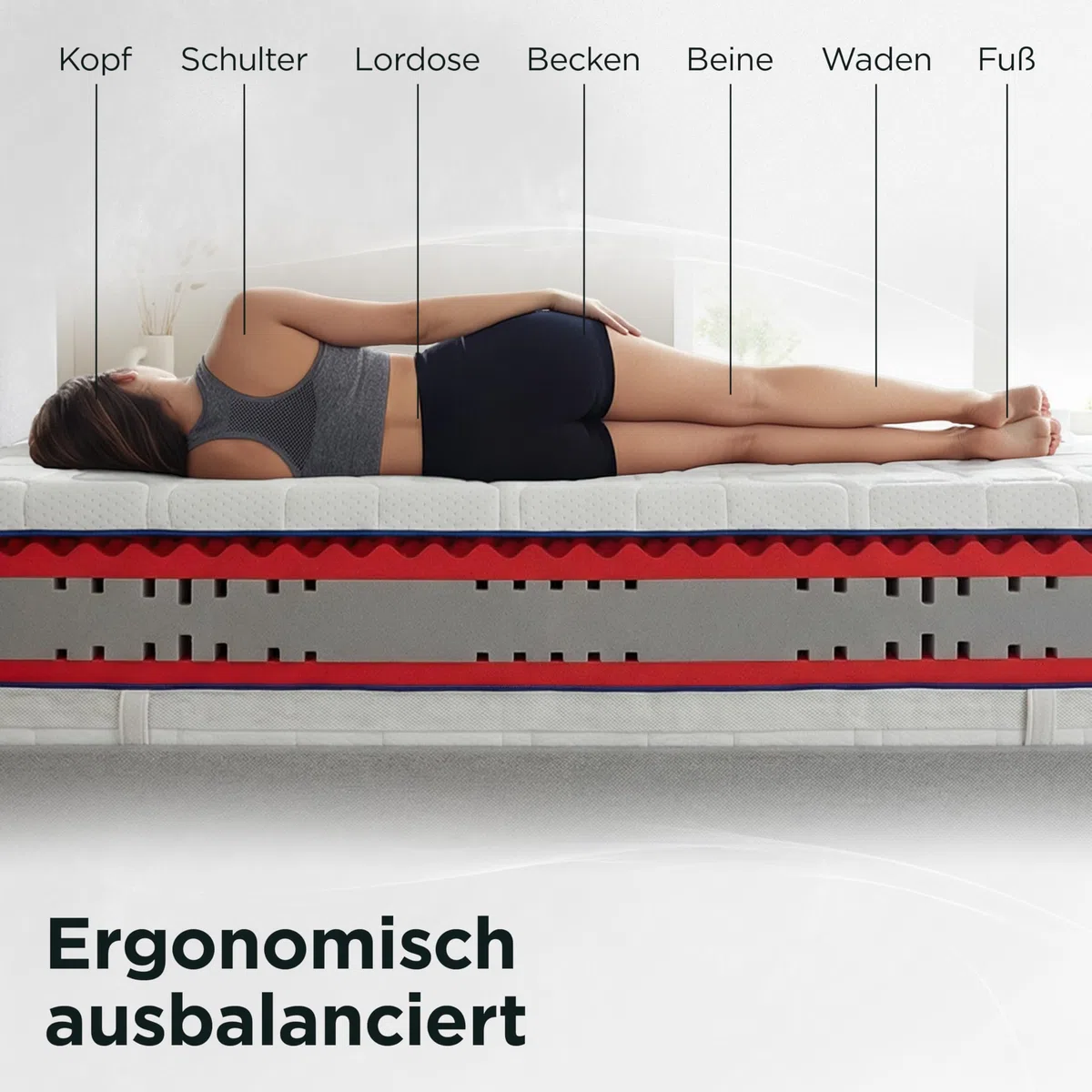 Move 7-Zonen ergonomische Matratze 140x200 cm Härtegrad H2 wendbar