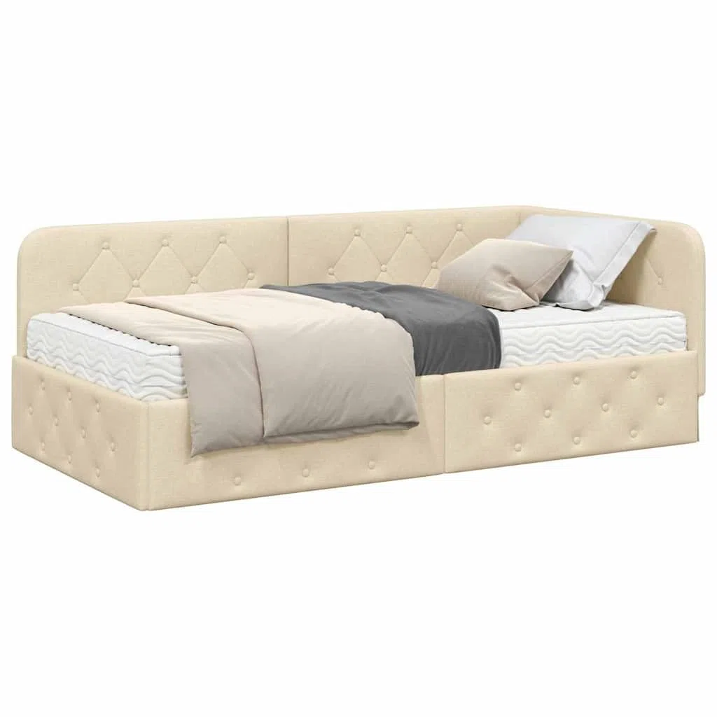 Boxspringbett 100 x 200 cm mit Matratze, Einzelbett mit Matratze, Polsterbett 100 x 200 cm, Sofabett, Tagesbett, Jugendbett，Bett 100 x 200 cm, Schlafzimmer, Kinderzimmer, Creme