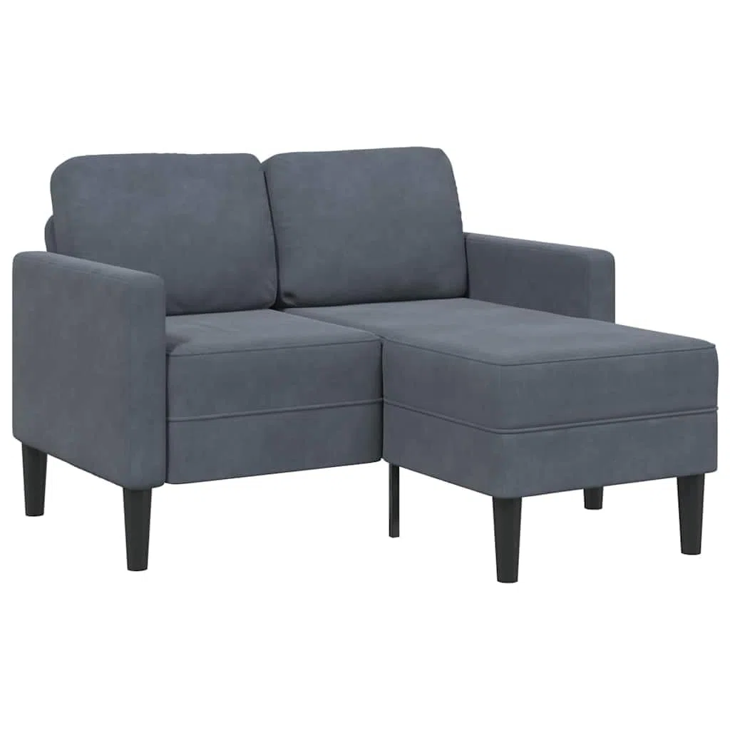 2-Sitzer Sofa mit Fußhocker aus Samt Eckcouch in L-Form Rechts/Links Ecksofa Sofa Kleines fürs Wohnzimmer/Schlafzimmer/Wohnung, Dunkelgrau