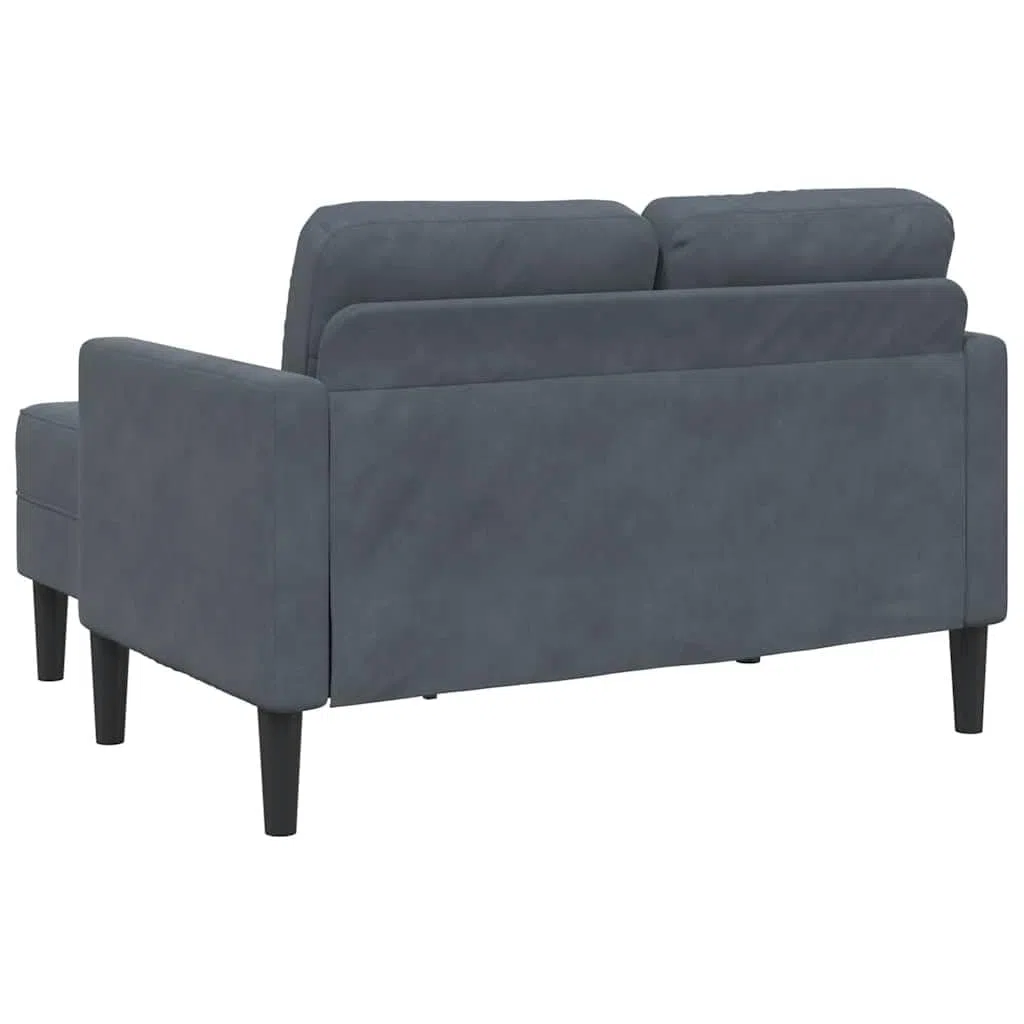 2-Sitzer Sofa mit Fußhocker aus Samt Eckcouch in L-Form Rechts/Links Ecksofa Sofa Kleines fürs Wohnzimmer/Schlafzimmer/Wohnung, Dunkelgrau