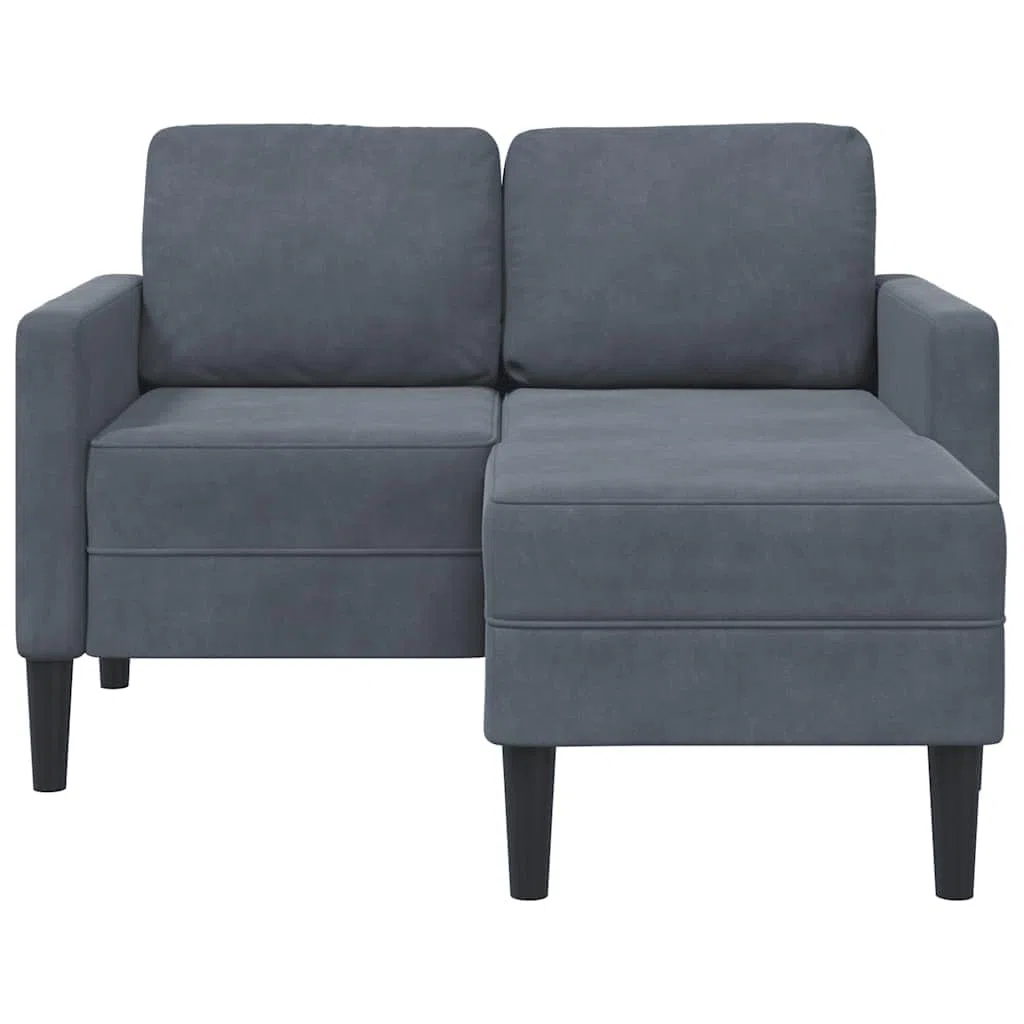2-Sitzer Sofa mit Fußhocker aus Samt Eckcouch in L-Form Rechts/Links Ecksofa Sofa Kleines fürs Wohnzimmer/Schlafzimmer/Wohnung, Dunkelgrau