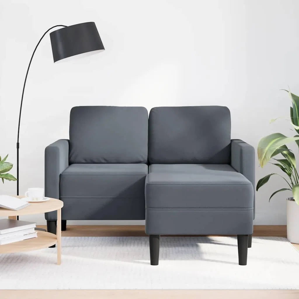 2-Sitzer Sofa mit Fußhocker aus Samt Eckcouch in L-Form Rechts/Links Ecksofa Sofa Kleines fürs Wohnzimmer/Schlafzimmer/Wohnung, Dunkelgrau