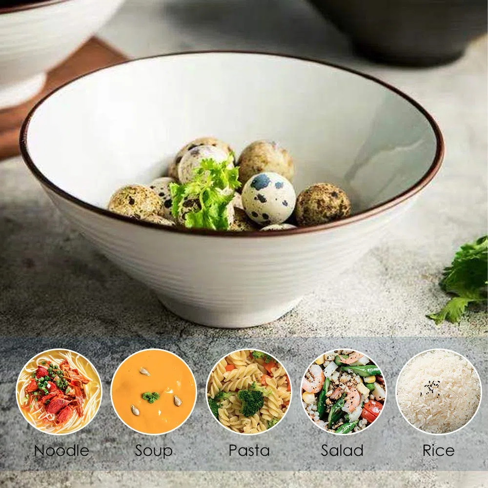 Générique Ramen Nudelsuppenschüssel aus Porzellan mit Essstäbchen und Löffeln, 2 große japanische Schüsseln mit 800 ml für Udon, Pho, Nudeln und Salate, Müsli-Nudelschalen