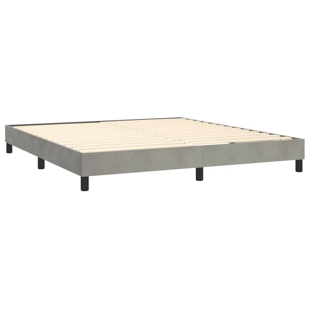 KOIECETA Boxspringbett mit Matratze Polsterbett Bett Hotelbett Einzelbett Bettrahmen Bettgestell Lattenrost Schlafzimmerbett Hellgrau 180x200 cm Samt