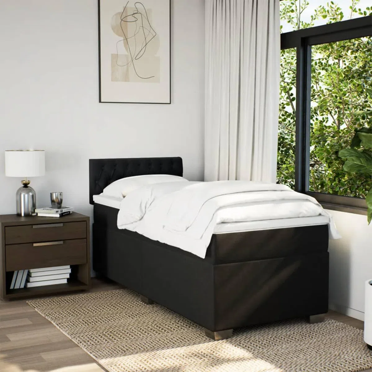 Boxspringbett mit Matratze Schwarz 90x200 cm Betten Bett Mit Matratze Bett Boxspringbett Schlafzimmer MöBel Stoff - 3285780