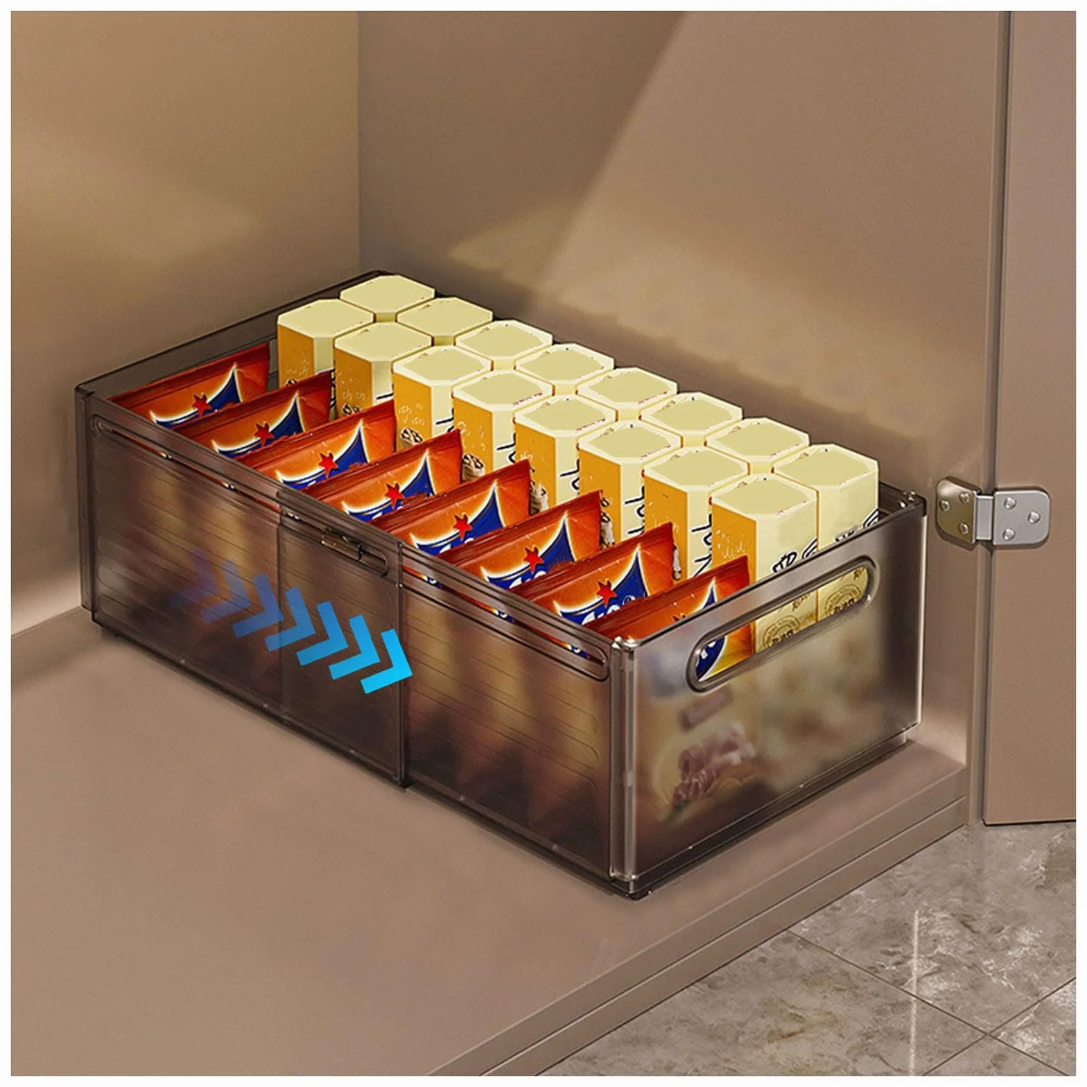 Erweiterbare Aufbewahrungsboxen aus Kunststoff mit verstellbarer Tiefe von 28–48 cm, vielseitig, faltbar und Schubladenteiler für Schlafzimmer, Küche und Snack-Aufbewahrung