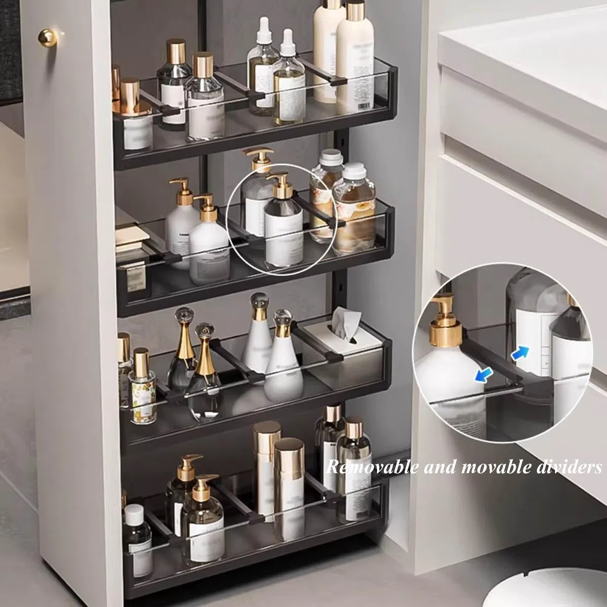 Ausziehbarer Schrank-Organizer, 48,3 cm tief, sanft schließend, robuste Metallschublade für Küche, Speisekammer und Badezimmer