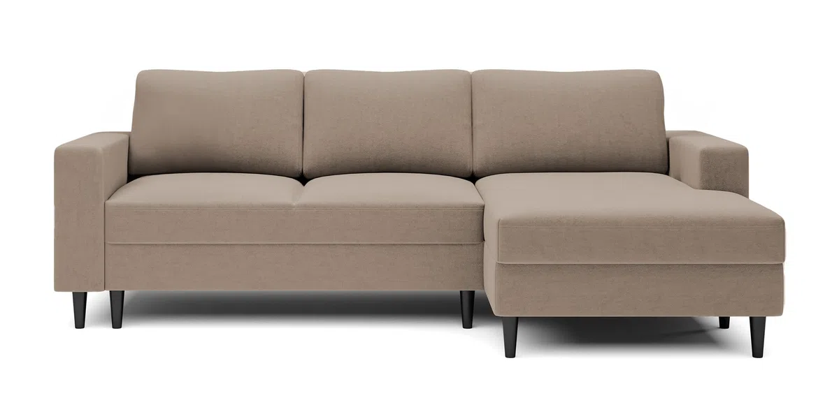 Selsey - Nalika L-förmiges Ecksofa mit Aufbewahrungsbox aus hydrophobem Velours in Dunkelbeige auf der rechten Seite