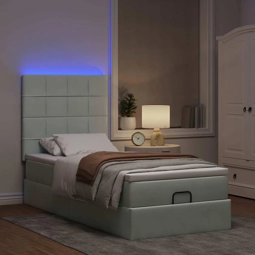 Ottomansbett mit Matratze LED-Beleuchtung Hellgrau 100x200 cm Samt Stauraum, Komfort, langlebiges Material, modernes Design, inklusive LED-Leiste, geeignet für Schlafzimmer und Gästezimmer