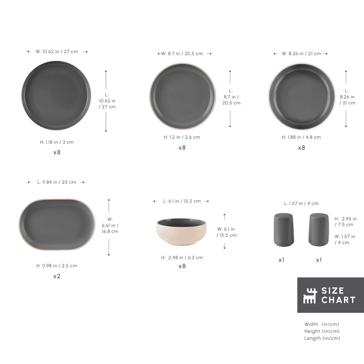 KARACA Terra Geschirrset Basic 36 teilig für 8 Personen Anthrazit, Modernes Steingut Tafelservice Kombiservice, Kratzfestes Teller Set mit Schüsseln, Mikrowellen und Spülmaschinenfest