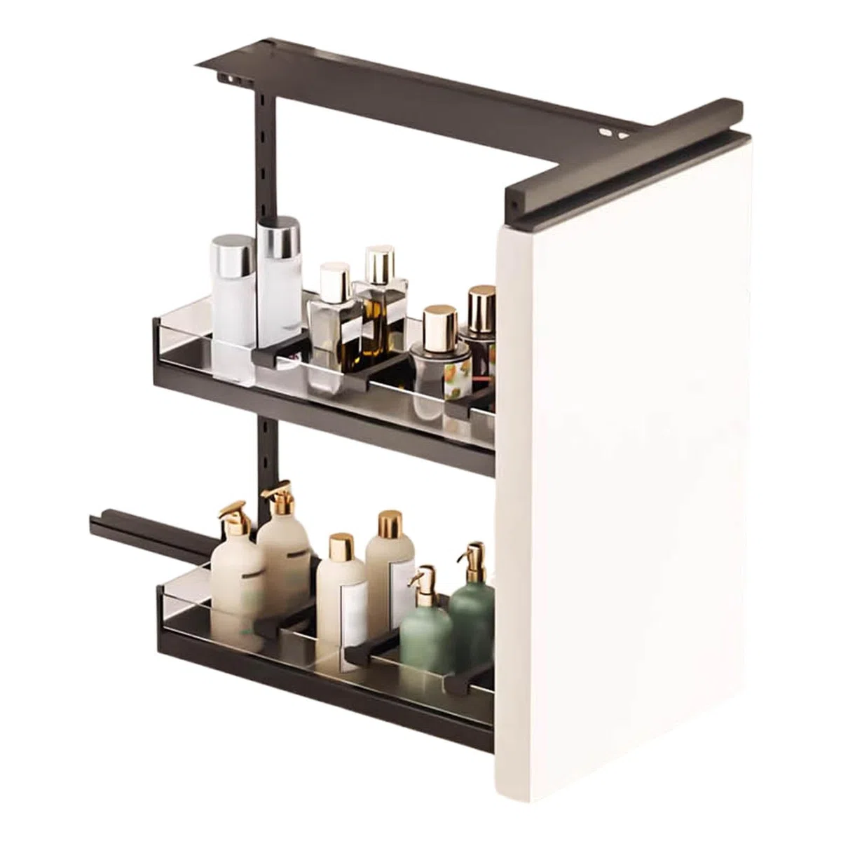 Ausziehbarer Schrank-Organizer, 48,3 cm tief, sanft schließend, robuste Metallschublade für Küche, Speisekammer und Badezimmer