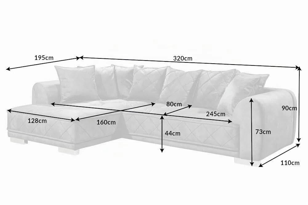 Riess Ambiente Modernes XXL Ecksofa DECADENCIA 319cm Silbergrau Samt inkl. Kissen Eckcouch Sofa mit Samtbezug Couch