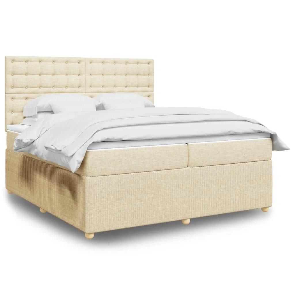 Brokky Boxspringbett mit Matratze Betten Mit Matratze Schlafzimmer Bett Boxspringbett Mit Matratze Creme 200x200 cm Stoff / 3292182
