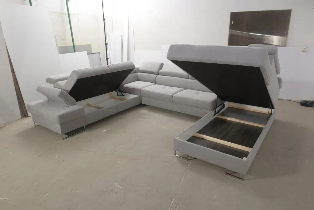 Ecksofa Galaxy MAX I Ecksofa mit Schlaffunktion, 280x350x225 cm, Stoff Gemma, Bettkasten, verstellbaren Kopfstützen & Armlehne (Beige, Links)