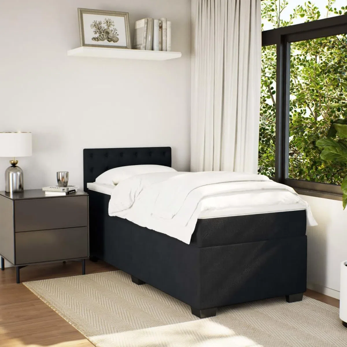Boxspringbett mit Matratze Schwarz 100x200 cm Bett Boxspringbett Schlafzimmer MöBel Betten Bett Mit Matratze Samt - 3286248