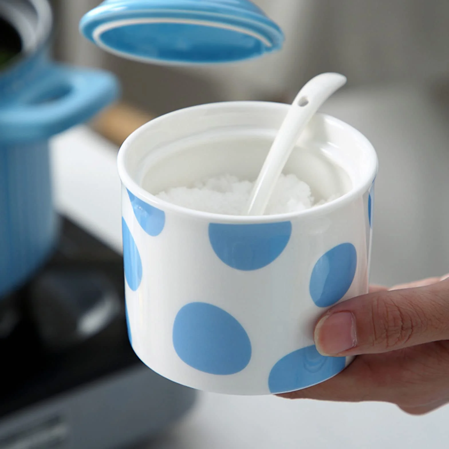 Zuckerdose, Gewürzdose, Nordische Blaue Zuckerdose Mit Deckel, Vorratsdose Für Küchendekoration, Feuchtigkeits- Und Staubdichtes Gewürzglas, Für Kaffeebar, Restaurant, Z,Blue2-3 Set of